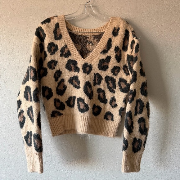 PINK Victoria's Secret Tops - Victoria Secret PINK, Womens Brown Leopard Print Fuzzy Sweater, Size XS